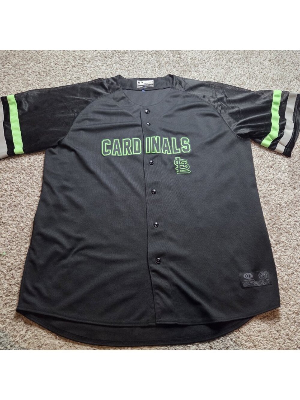 True Fan MLB St Louis Cardinals Jersey Adult 2XL Black Green Short Sleeve